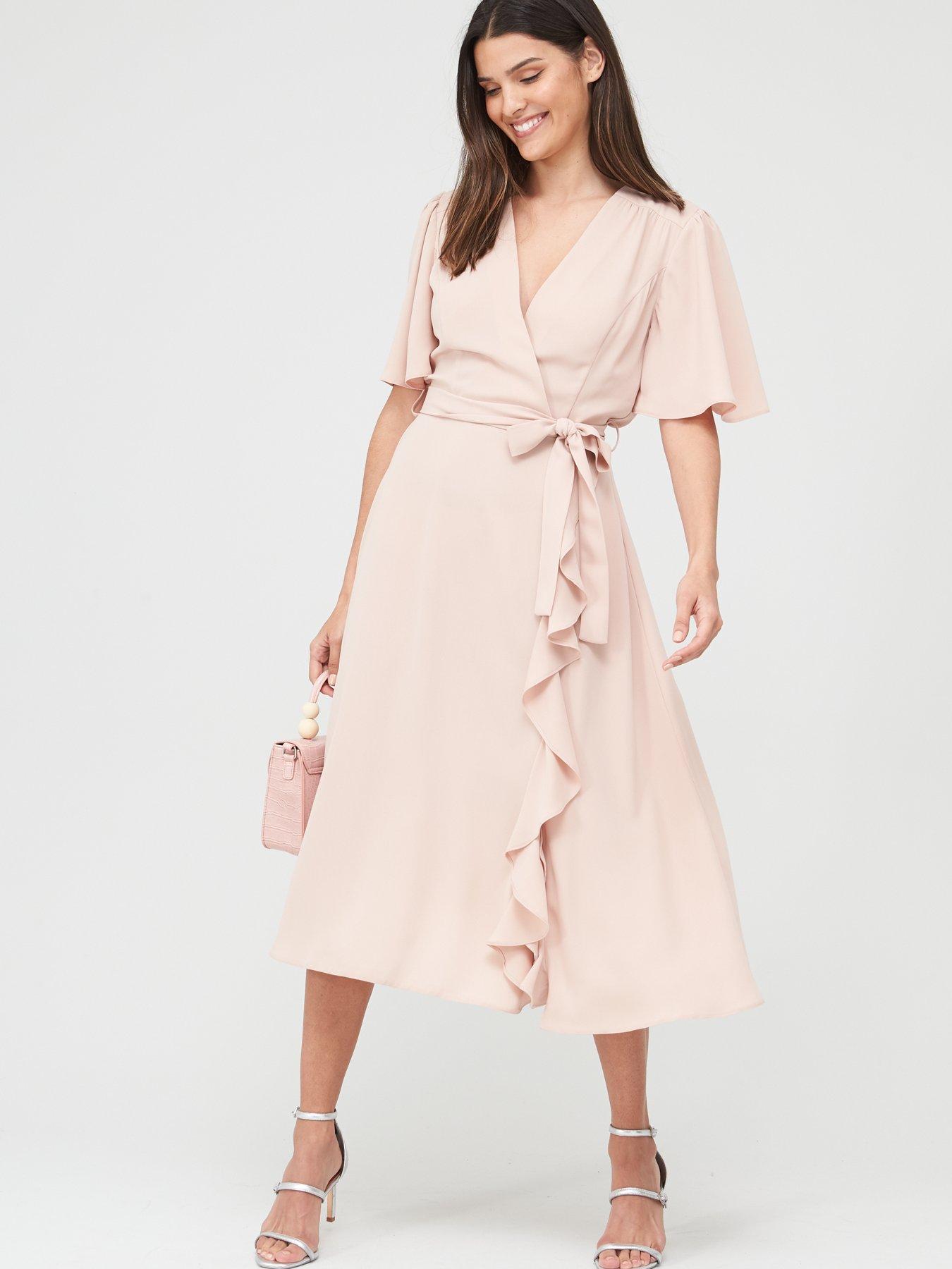 wrap frill midi dress