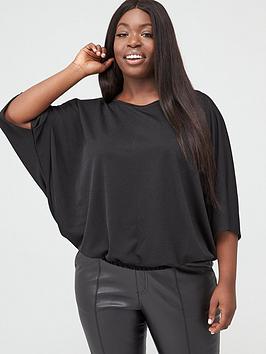V by Very Curve V By Very Curve Batwing Shirred Hem Jersey Top - Black Picture
