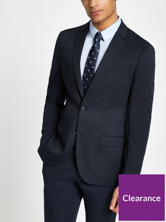 front image of river-island-textured-slim-fit-suit-navynbsp