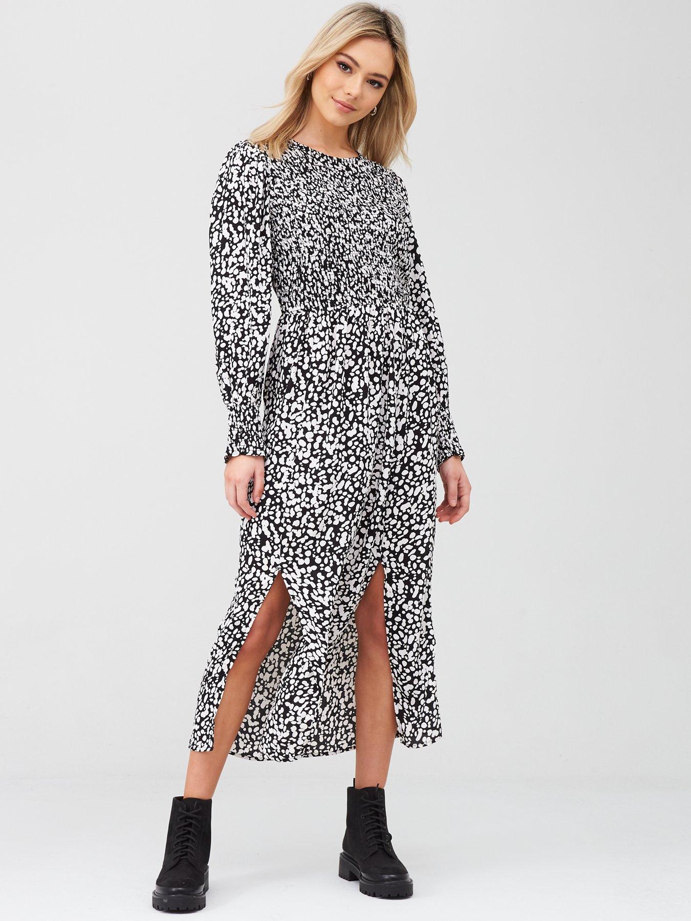 river island black print dress