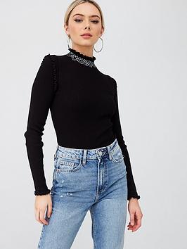 River Island River Island Embroidered Neck Knitted Top - Black Picture