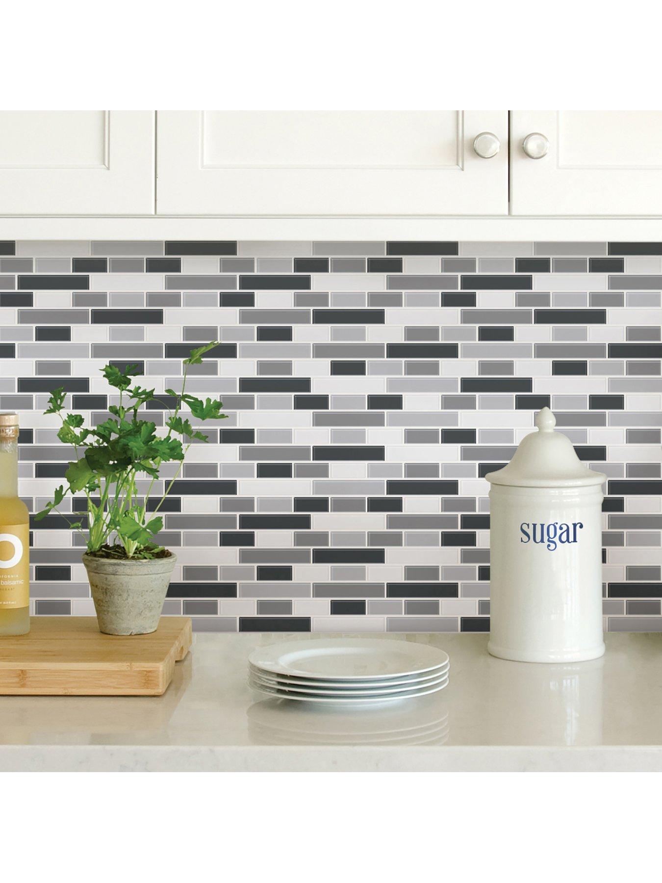 undefined Pack of 4 Smoked Glass Peel  &  Stick Backsplash Tiles