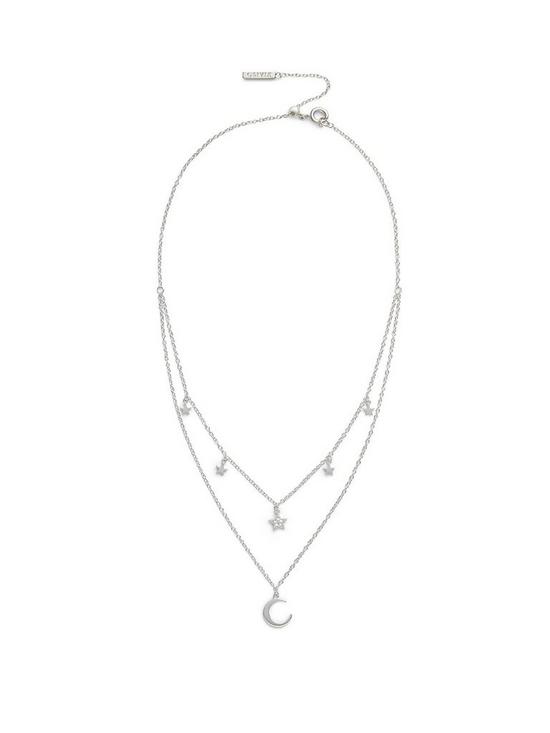 front image of olivia-burton-celestial-double-cresent-moon-and-star-necklace-silver