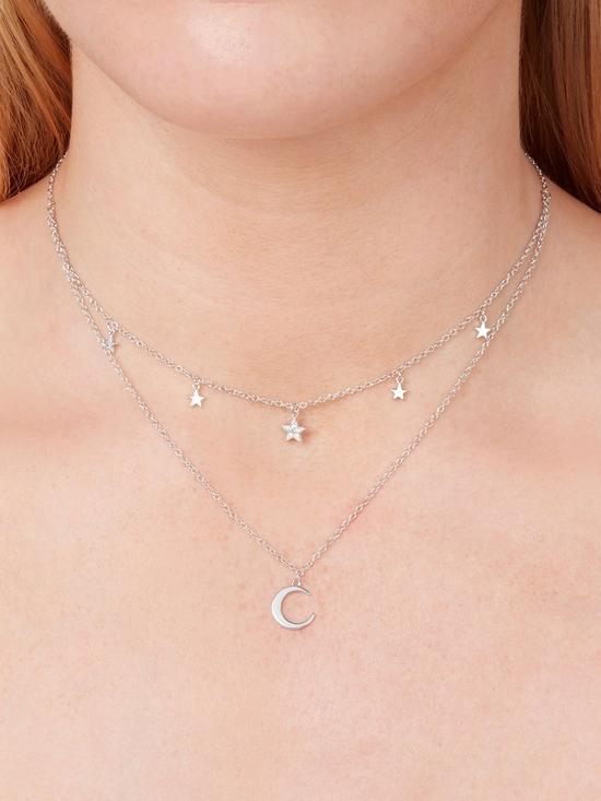stillFront image of olivia-burton-celestial-double-cresent-moon-and-star-necklace-silver