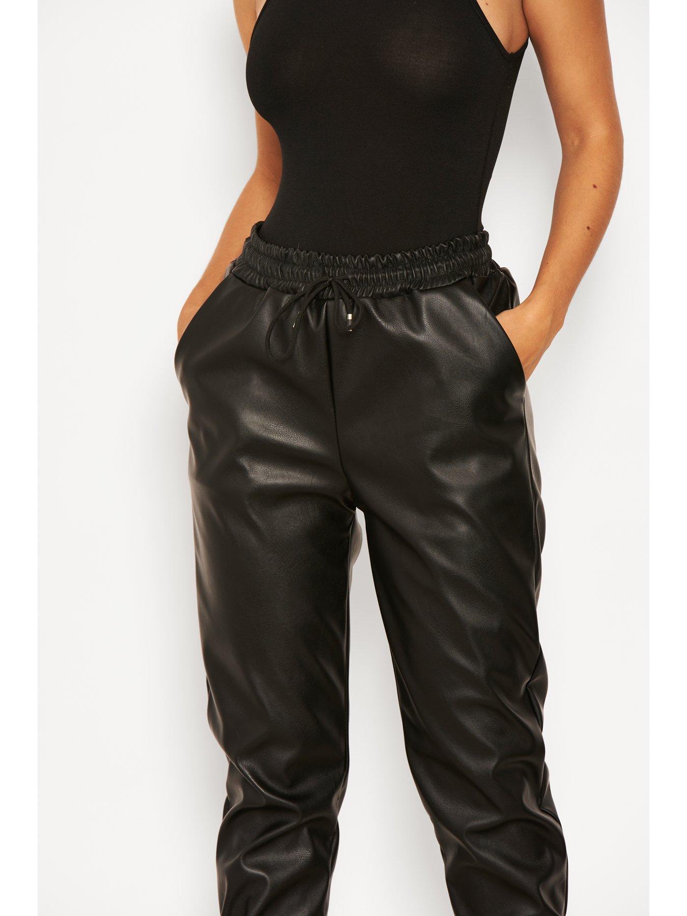 black leather joggers