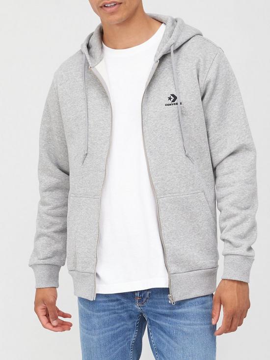 front image of converse-embroidered-star-chevron-full-zip-hoodie-grey-marl