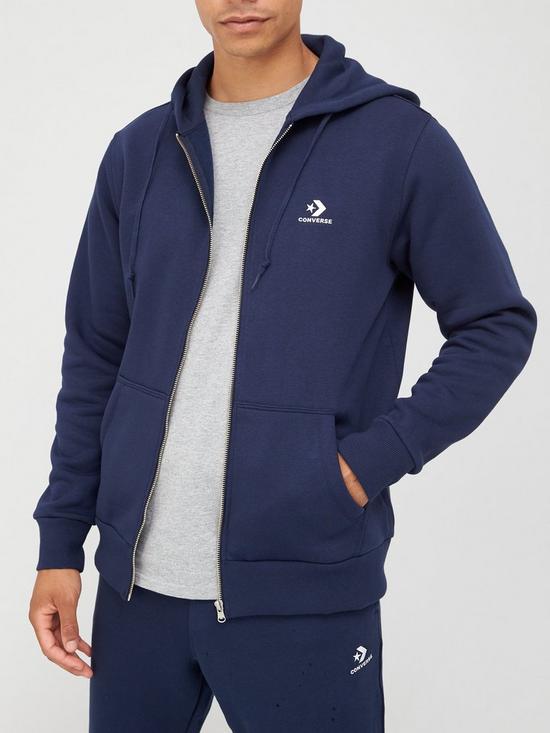 front image of converse-embroidered-star-chevron-full-zip-hoodie-navy