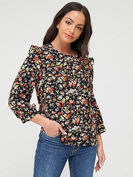 Warehouse Warehouse Livia Floral Gathered Neck Top - Multi Picture