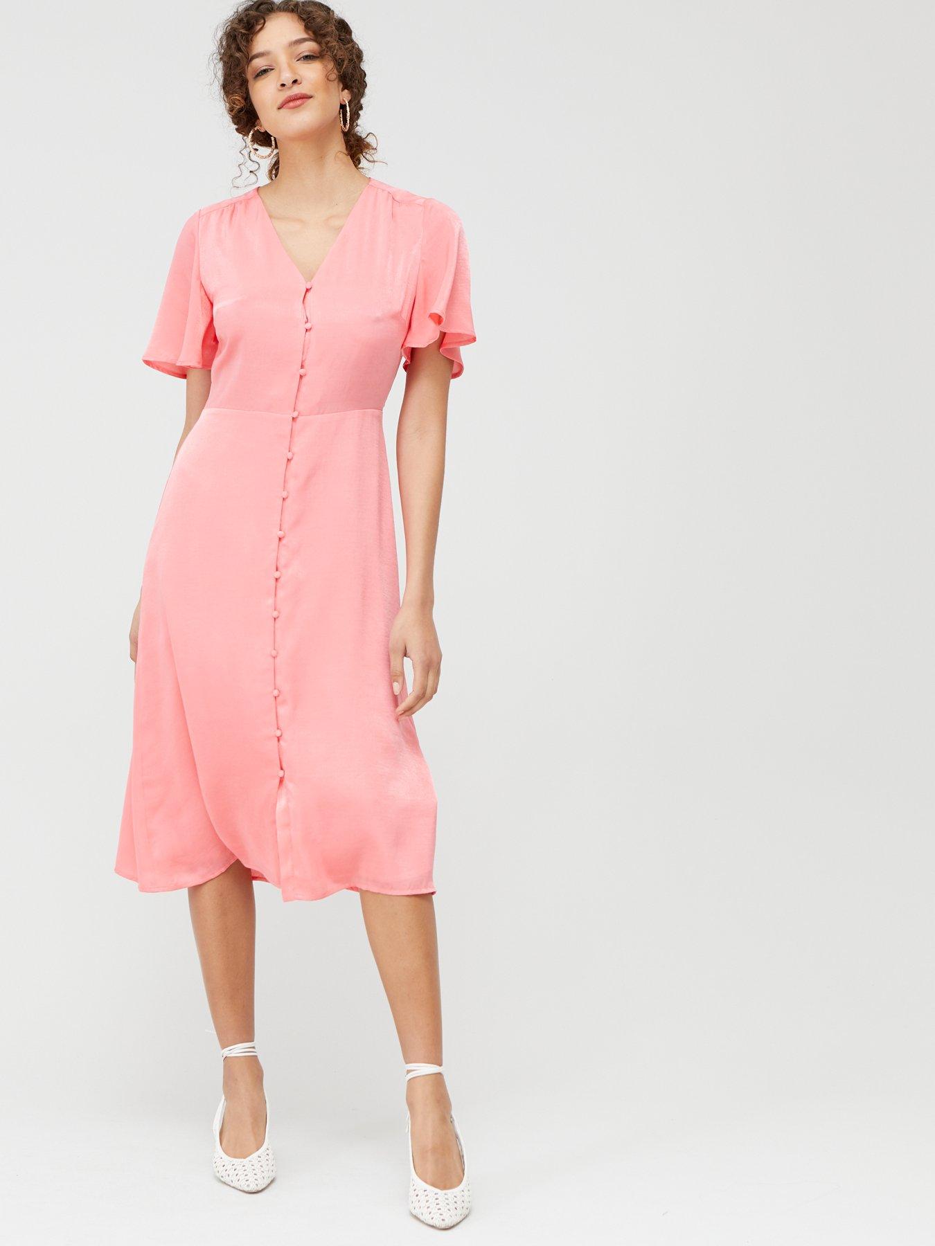 warehouse coral midi dress