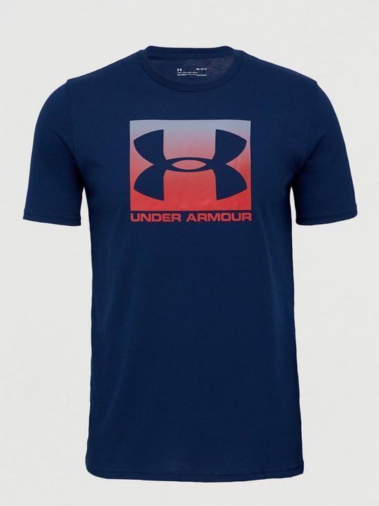 front image of under-armour-sportstyle-boxed-logo-t-shirt-navy