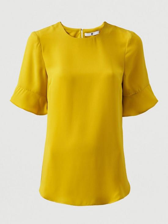 front image of v-by-very-fluted-short-sleeve-top-ochre