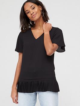 V by Very V By Very Pleated Hem Fluted Short Sleeve Top - Black Picture