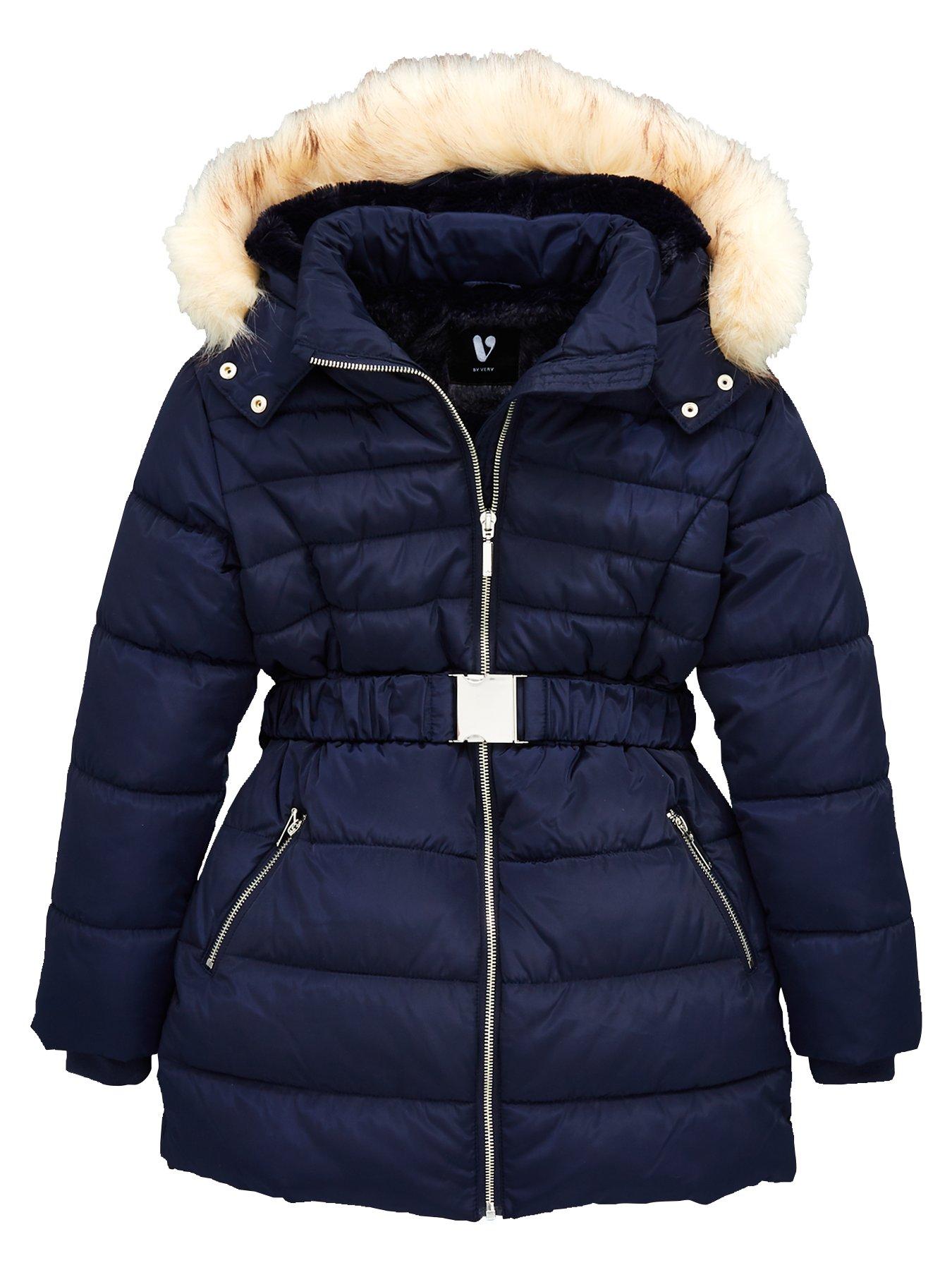 girls black coat fur hood