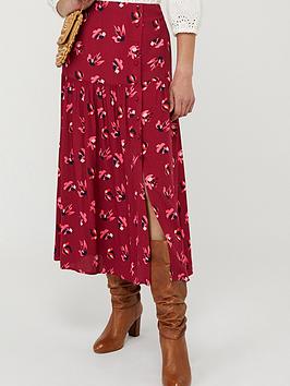 Monsoon Monsoon Betty Print Ecovero Tiered Skirt - Red Picture