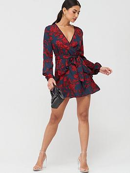 Missguided Missguided Missguided Frill Waist V-Neck Floral Smock Dress Picture