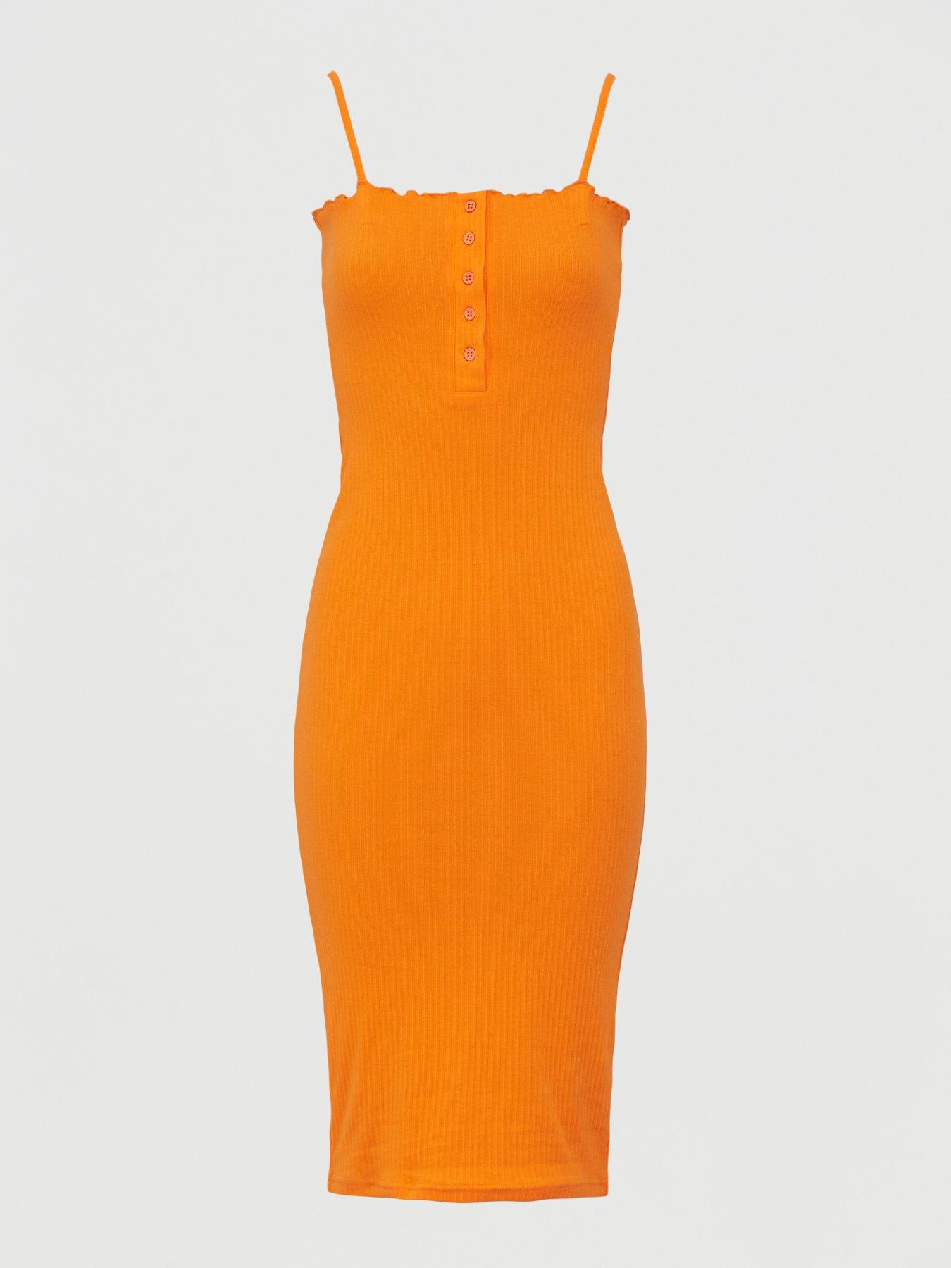 orange ribbed midi dress