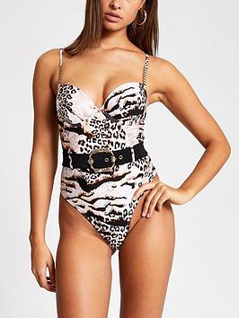 River Island River Island River Island Animal Print Belted Swimsuit Picture