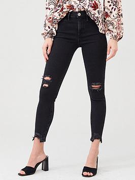 River Island River Island Mid Rise Molly Ripped Knee Raw Hem Denim  ... Picture
