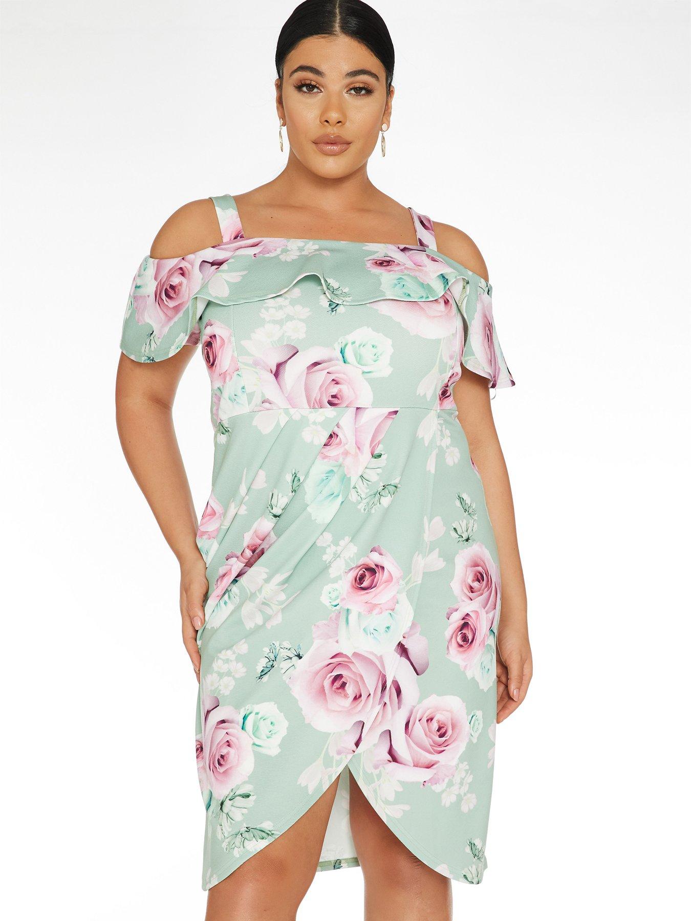 quiz curve floral wrap dress