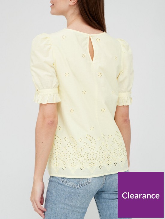 stillFront image of v-by-very-broderie-puff-sleeve-blouse-yellow