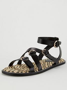 V by Very V By Very Henrika Leather Buckle Strap Espadrille Sandal - Black Picture