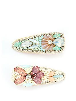 V by Very V By Very Two Pack Beaded Hair Clips - Pastel Picture
