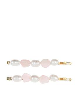 Accessorize   2-Pack Mixed Gem Freshwater Pearl Slides - Pink