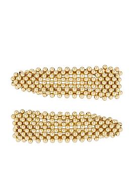 Accessorize   2X All Over Bead Snap Clips - Gold