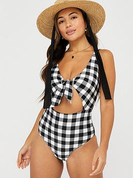 Accessorize   Cut Out Gingham Swimsuit - Black
