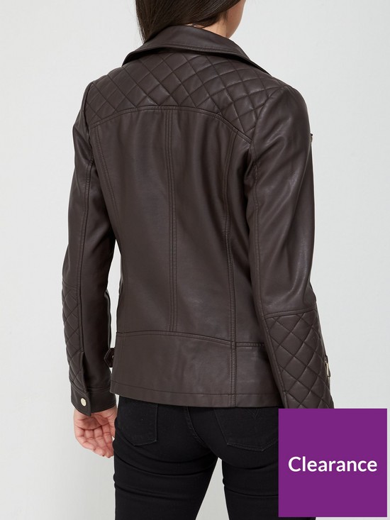 stillFront image of v-by-very-quilted-pu-biker-jacket-chocolate