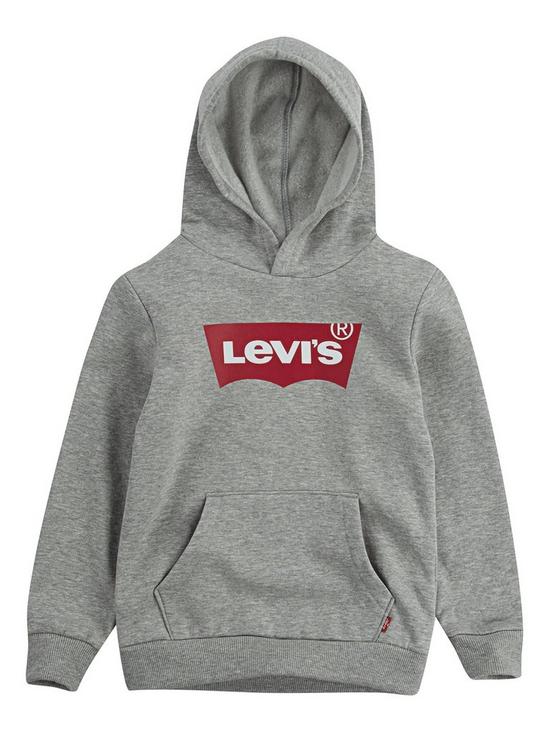 front image of levis-boys-classic-batwing-hoodie-grey