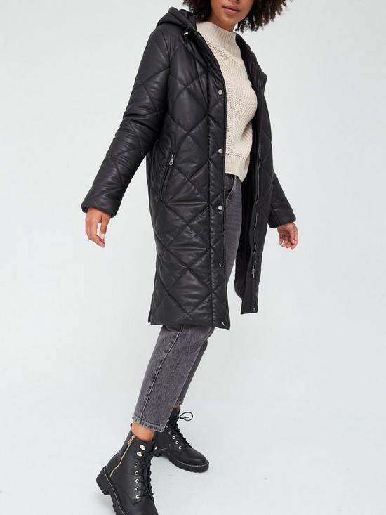 front image of v-by-very-faux-leather-diamond-quilt-padded-coat-black