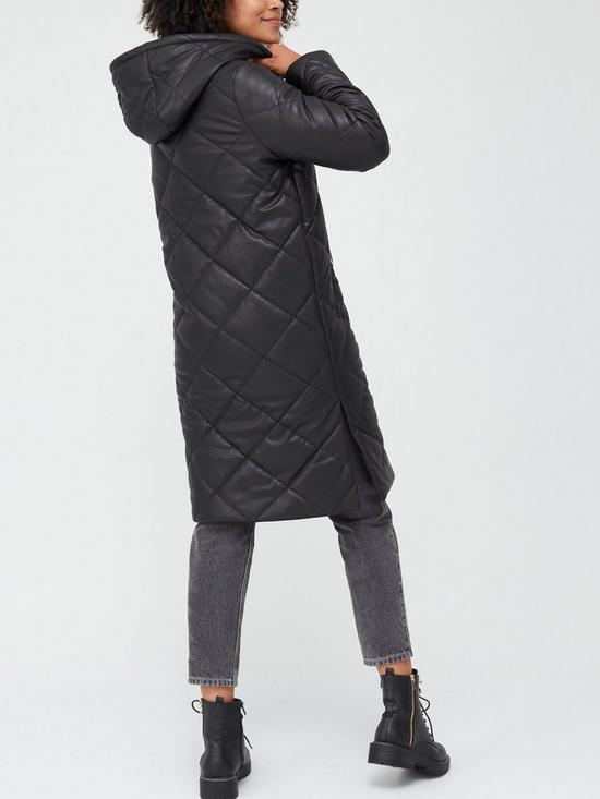 stillFront image of v-by-very-faux-leather-diamond-quilt-padded-coat-black