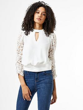 Dorothy Perkins Dorothy Perkins Dorothy Perkins Lace Sleeve Shirred Hem  ... Picture