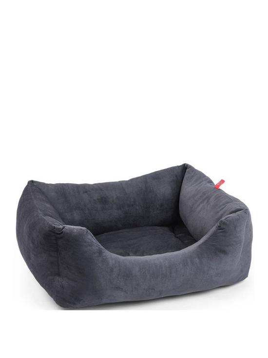 stillFront image of zoon-velour-charcoal-grey-square-bed-extra-large
