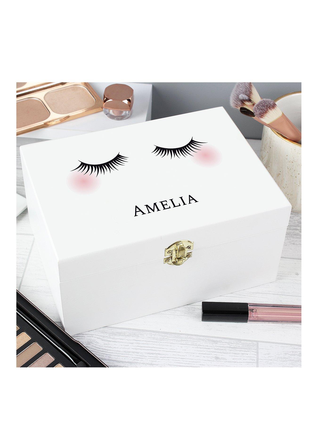 Image 1 of 2 of The Personalised Memento Company Personalised Eyelashes Wooden&nbsp;Make Up Box - A Perfect Gift