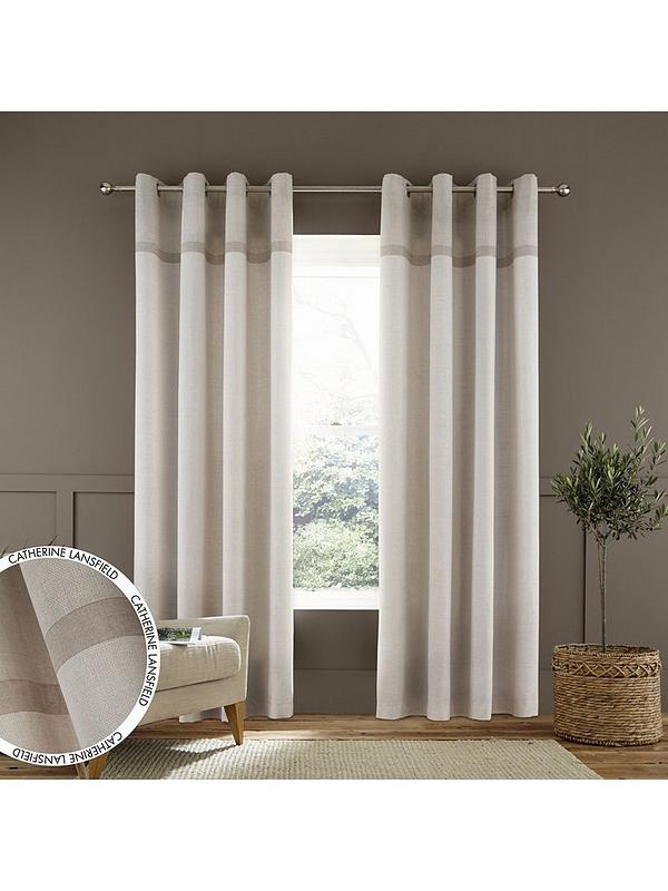 Catherine Lansfield Faux Silk Fully Lined Eyelet Curtains Cream Various Sizes 