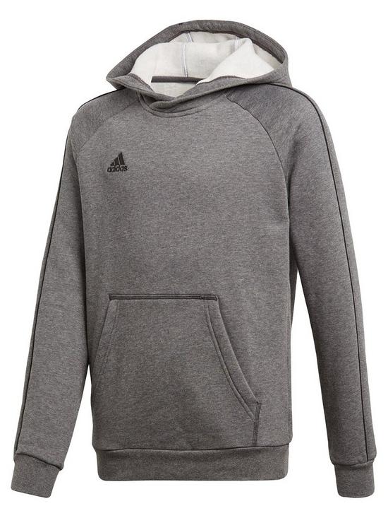 front image of adidas-youth-core-18-sweat-hooded-tracksuit-top-grey