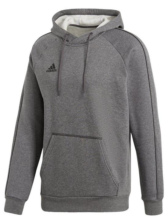 front image of adidas-core-18-sweat-hooded-tracksuit-top-grey