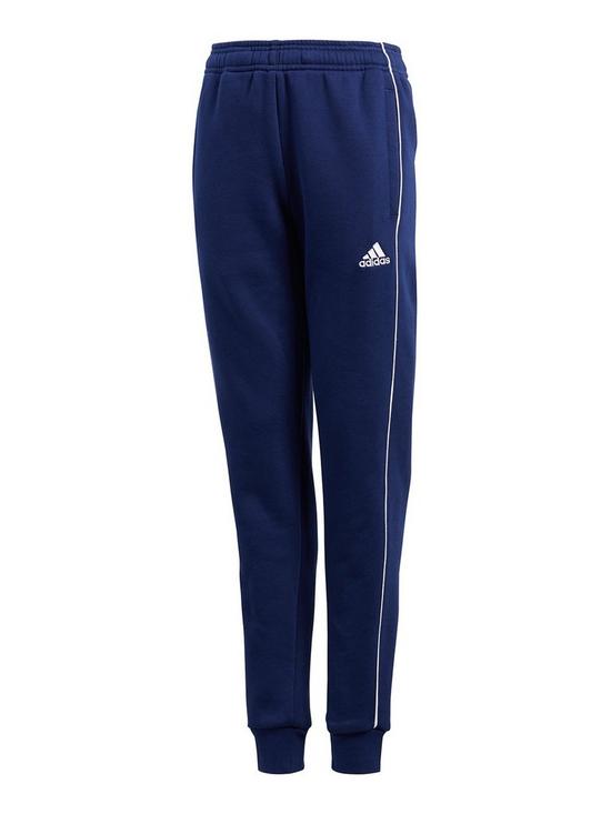 front image of adidas-youth-core-18-sweat-hooded-tracksuit-bottoms-navy