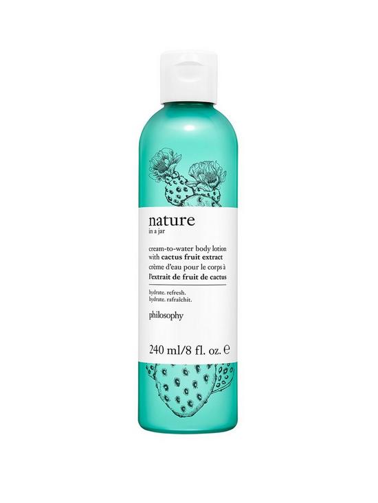 front image of philosophy-nature-in-a-jar-cactus-fruit-cream-to-water-body-lotion-240ml