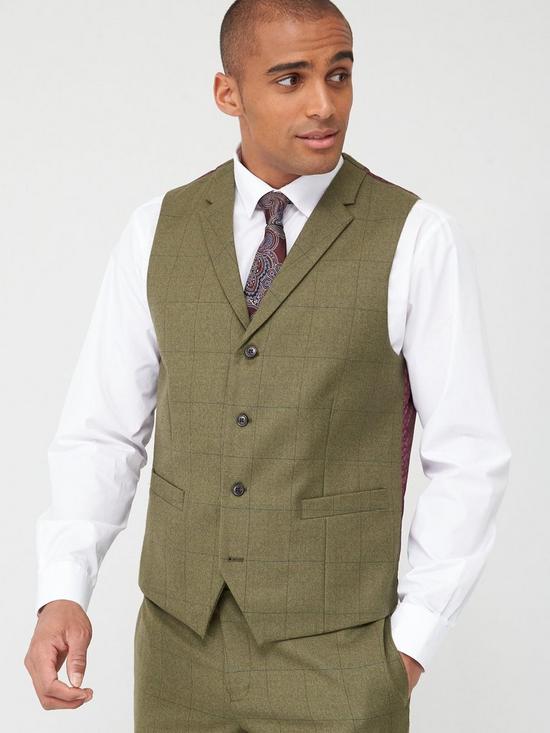 front image of skopes-standard-moonen-waistcoat-olive-check