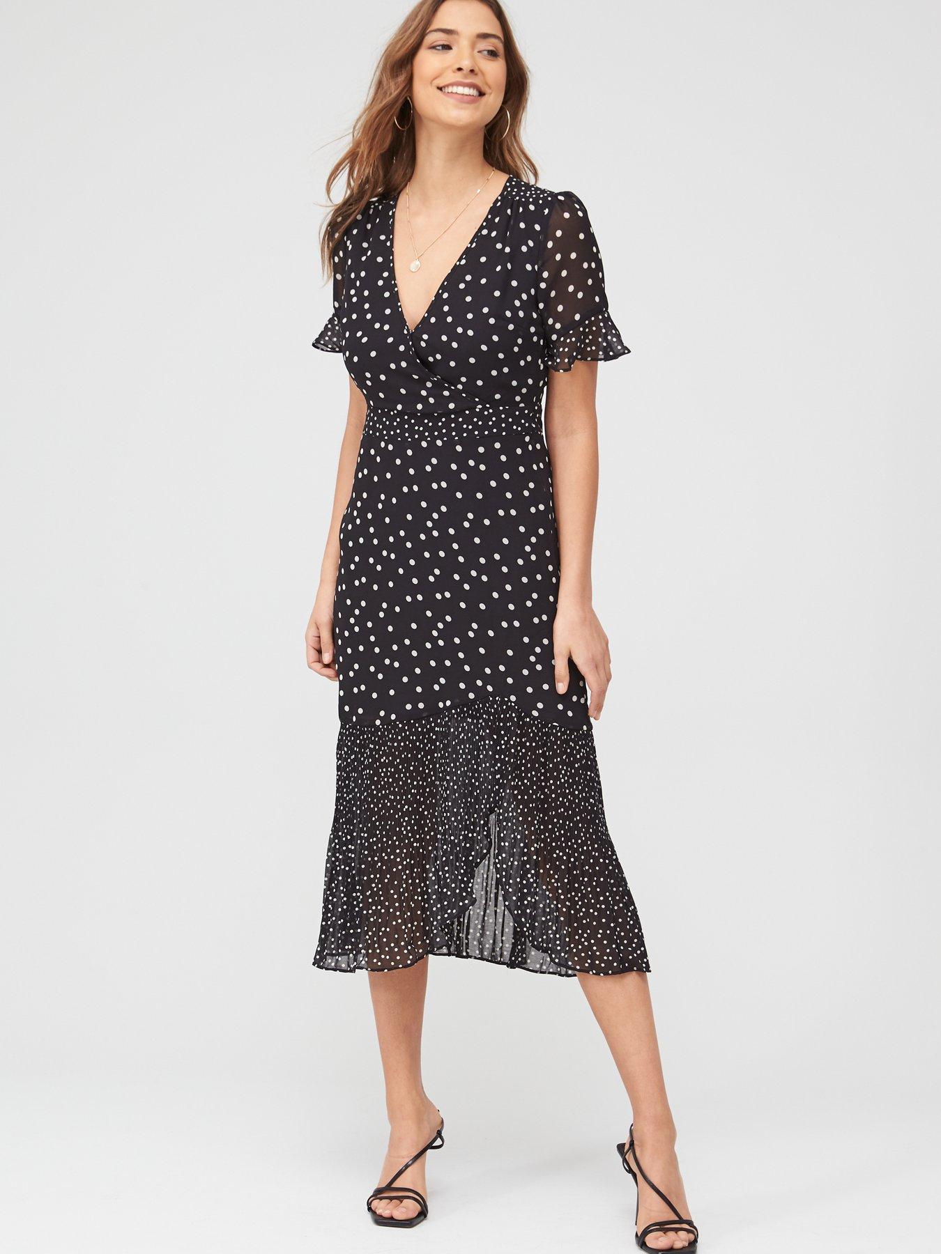 warehouse mixed spot midi dress