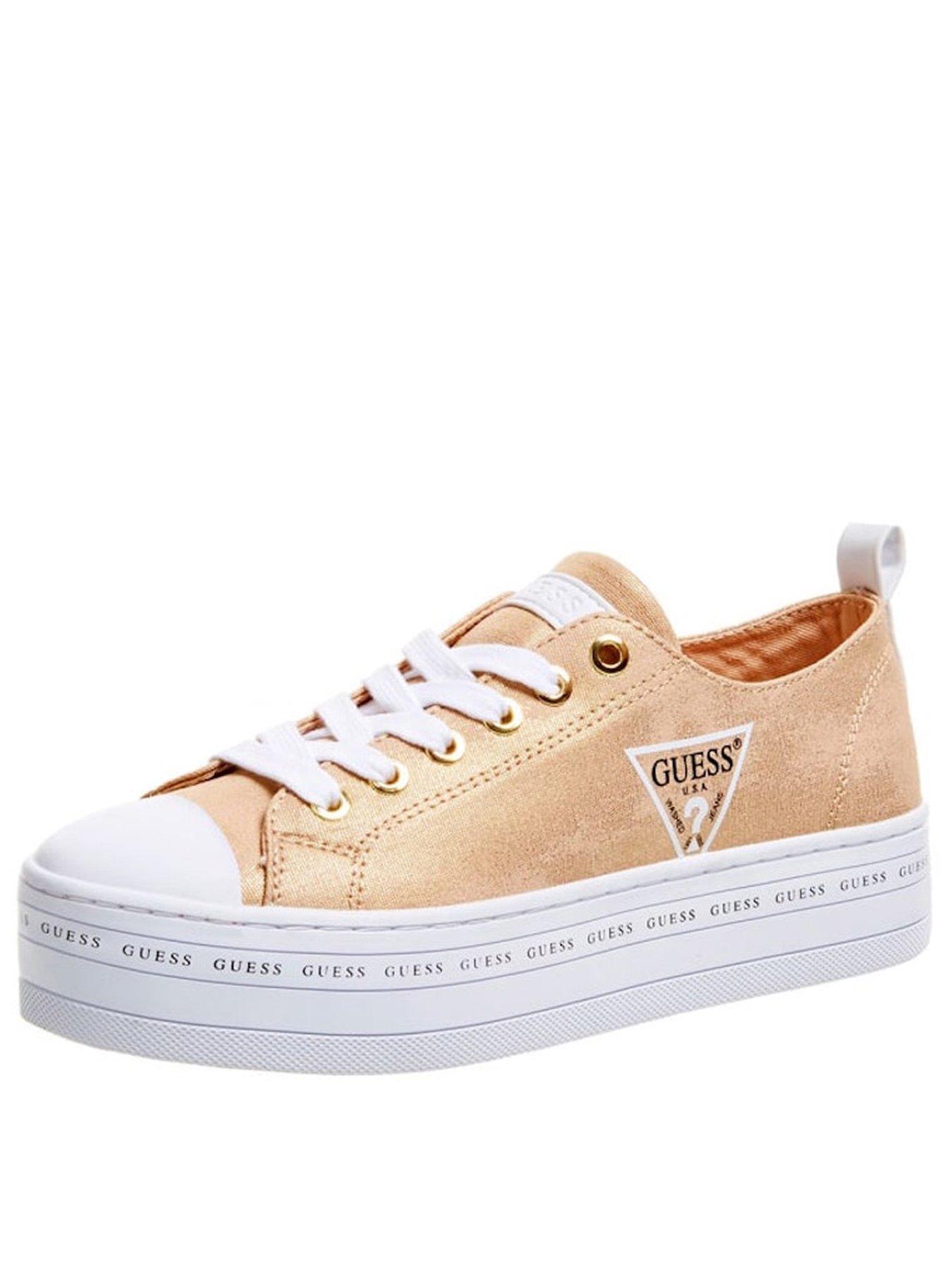 gold guess trainers