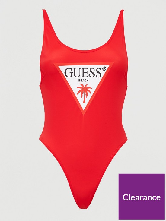 front image of guess-icon-logo-swimsuit-red