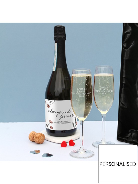 stillFront image of signature-gifts-personalised-always-amp-forever-prosecco-set-in-silk-lined-box