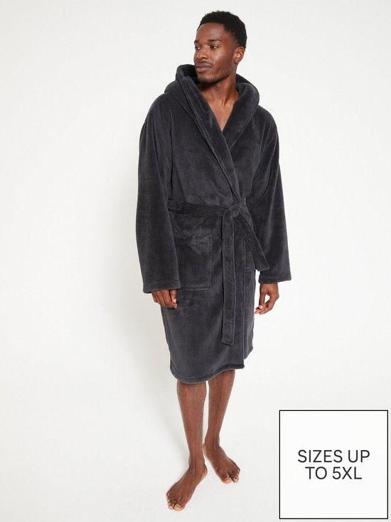 front image of everyday-supersoft-dressing-gown-with-hood-grey