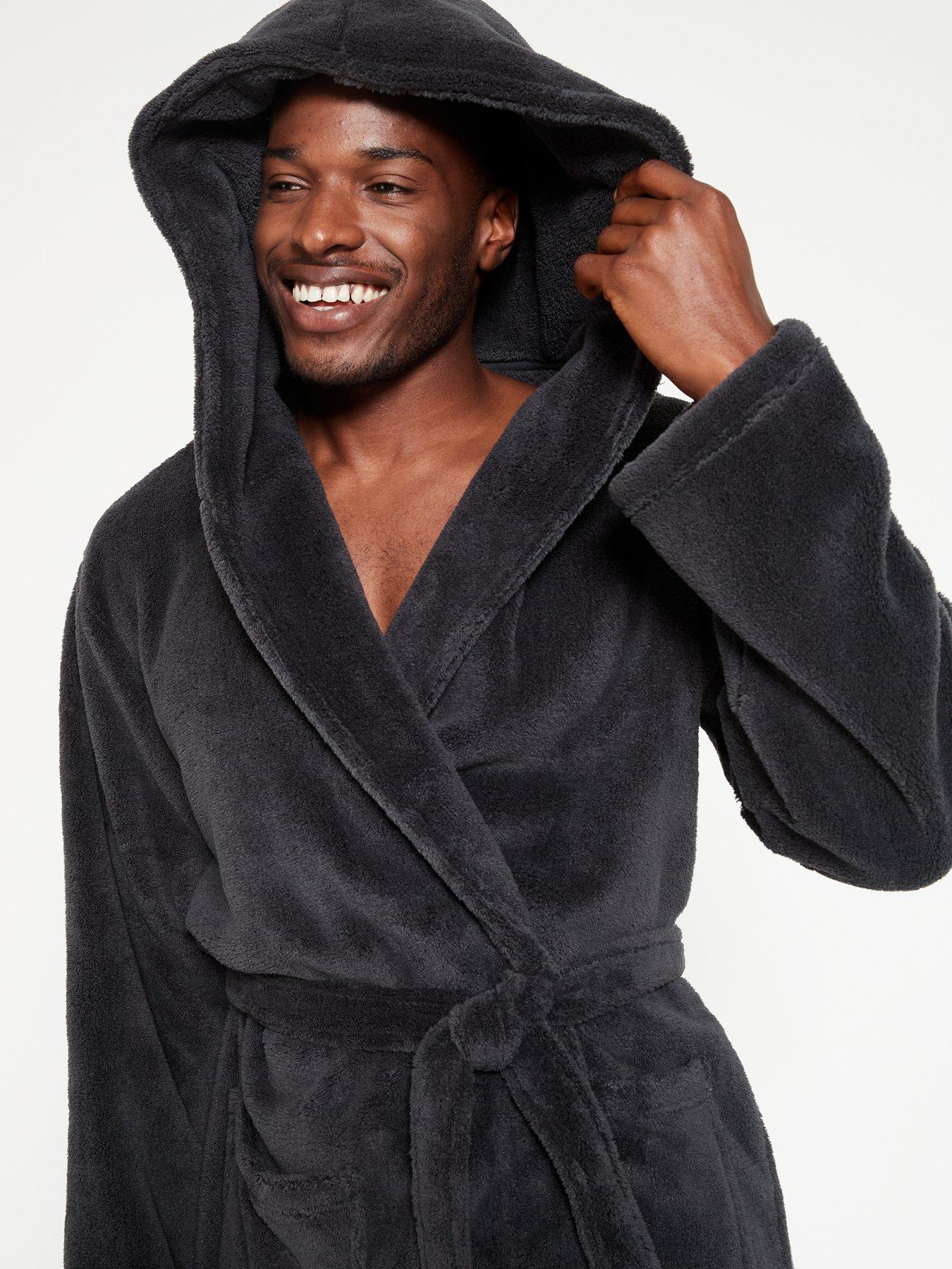  image of everyday-supersoft-dressing-gown-with-hood-grey