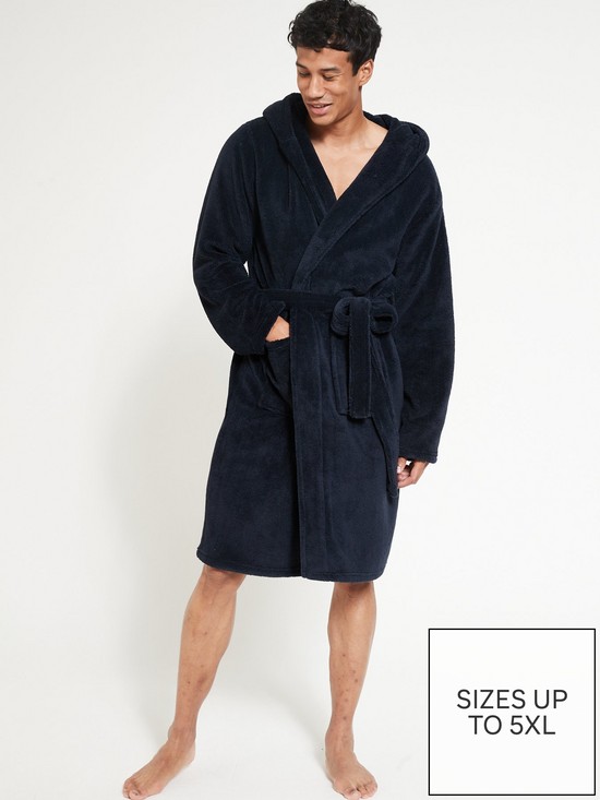 front image of everyday-supersoft-dressing-gown-with-hood-navy
