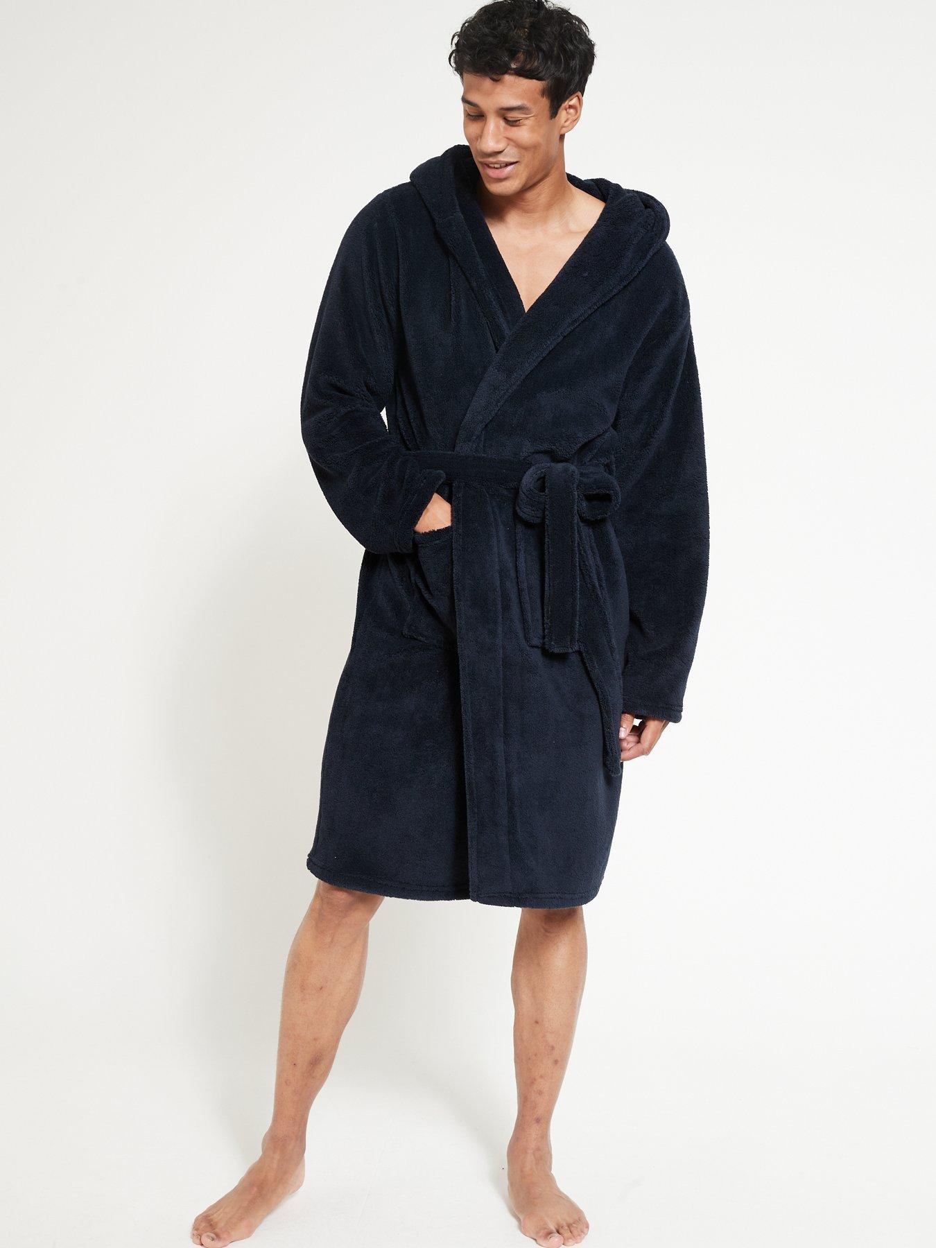 Mens navy dressing gown with hood sale